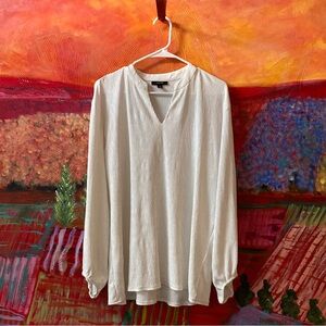 Alfani Cream Long Sleeve Blouse with Mandarin Collar